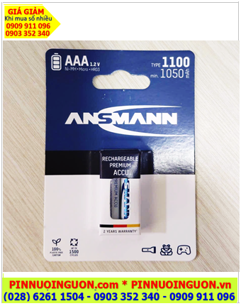 Ansmann AAA1100mAh; Pin sạc AAA 1.2v Ansmann AAA1100mAh 5035222 (Loại Vỉ 2viên)